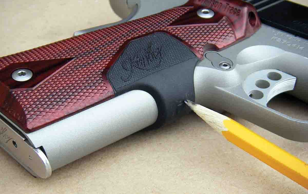 Crimson Trace laser grips are standard on the Custom Crimson Carry II. The activation button is located in the front, so it works equally well for right- and left-hand shooters.